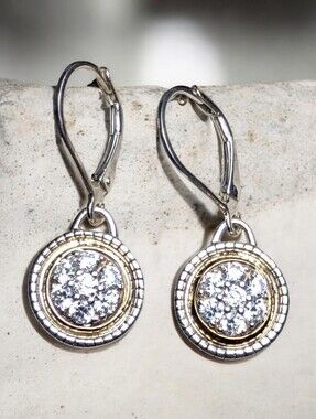 Designer ATR 14k Gold 925 Sterling Silver Halo CZ Dangle Earrings